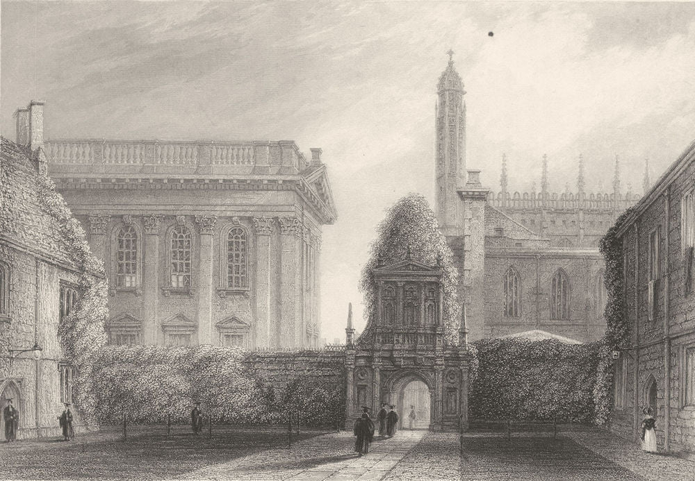 CAMBRIDGE. The Gate of Honour. Caius College. Figures (Le Keux) 1841 old print